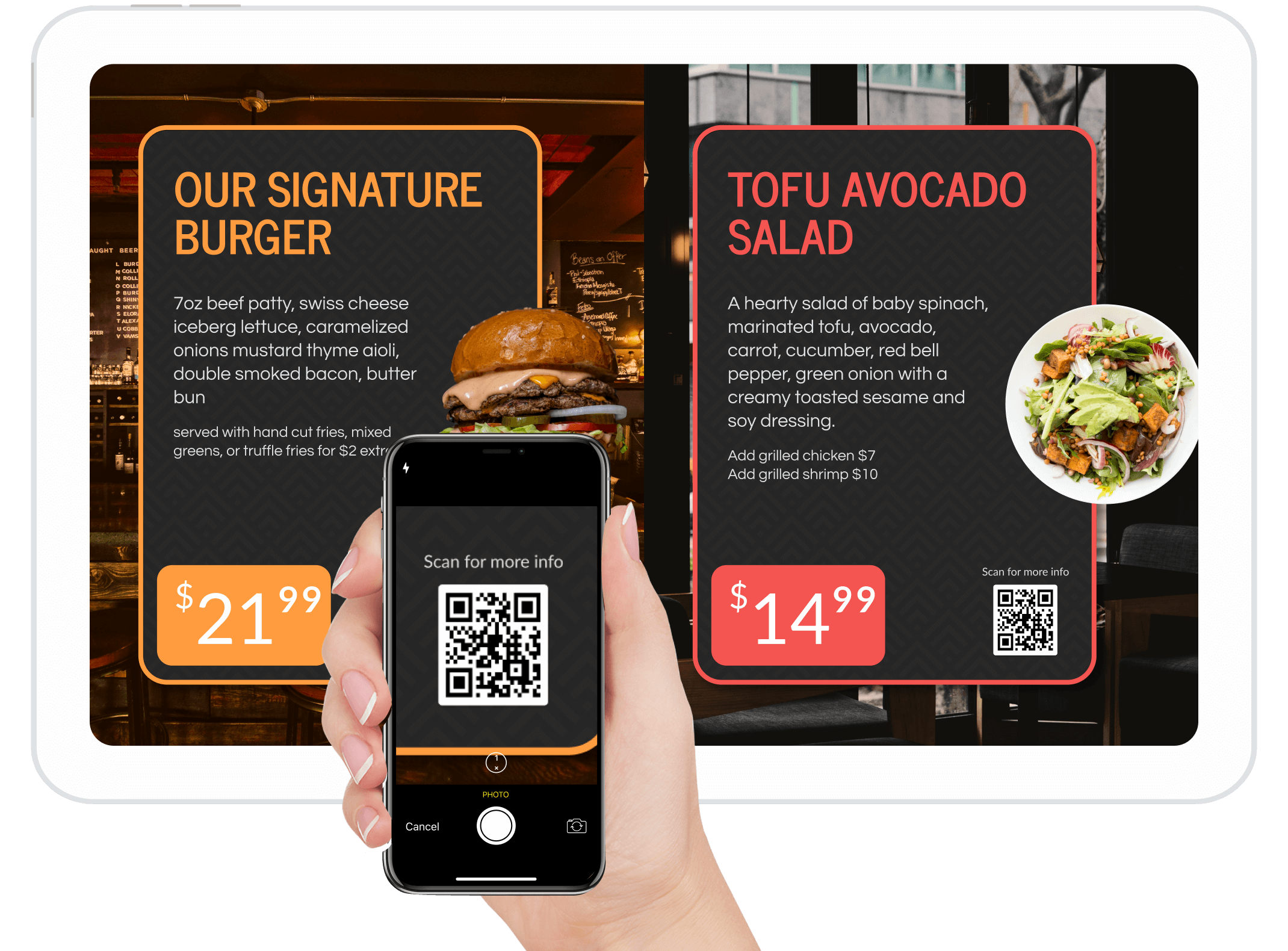 image of ad for restaurant deal on large screen and smartphone